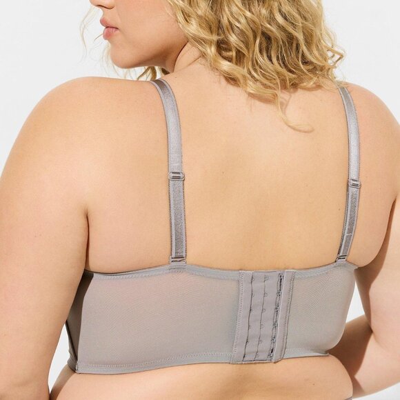 ❤️NWT VINTAGE TORRID XO PLUNGE BRA - PUSH UP, LONGLINE, BACK SMOOTHING, SILVER - Picture 2 of 11